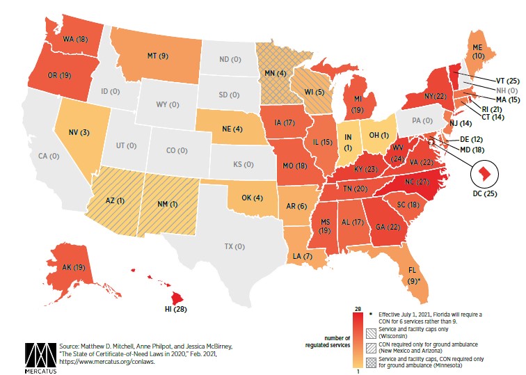 Number of Regulated Healthcare Services by State, 2020